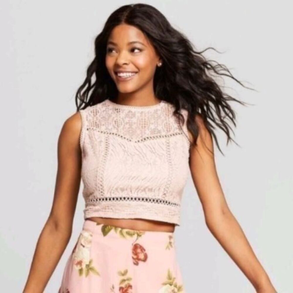Xhilaration Dusty Rose Pink Lace Crop Top Size XXS - Picture 9 of 10